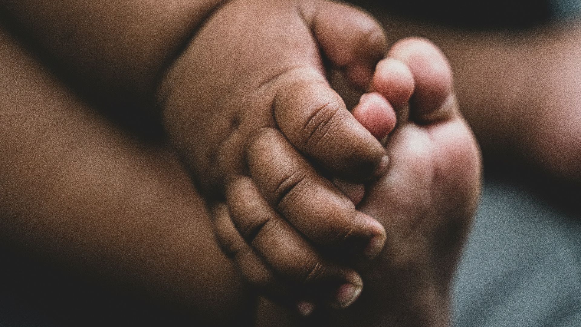 person holding babys feet