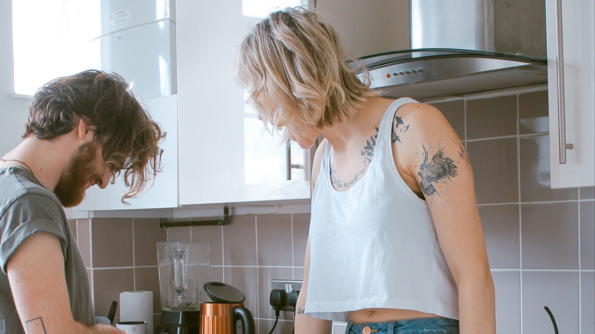woman and man in kitchen