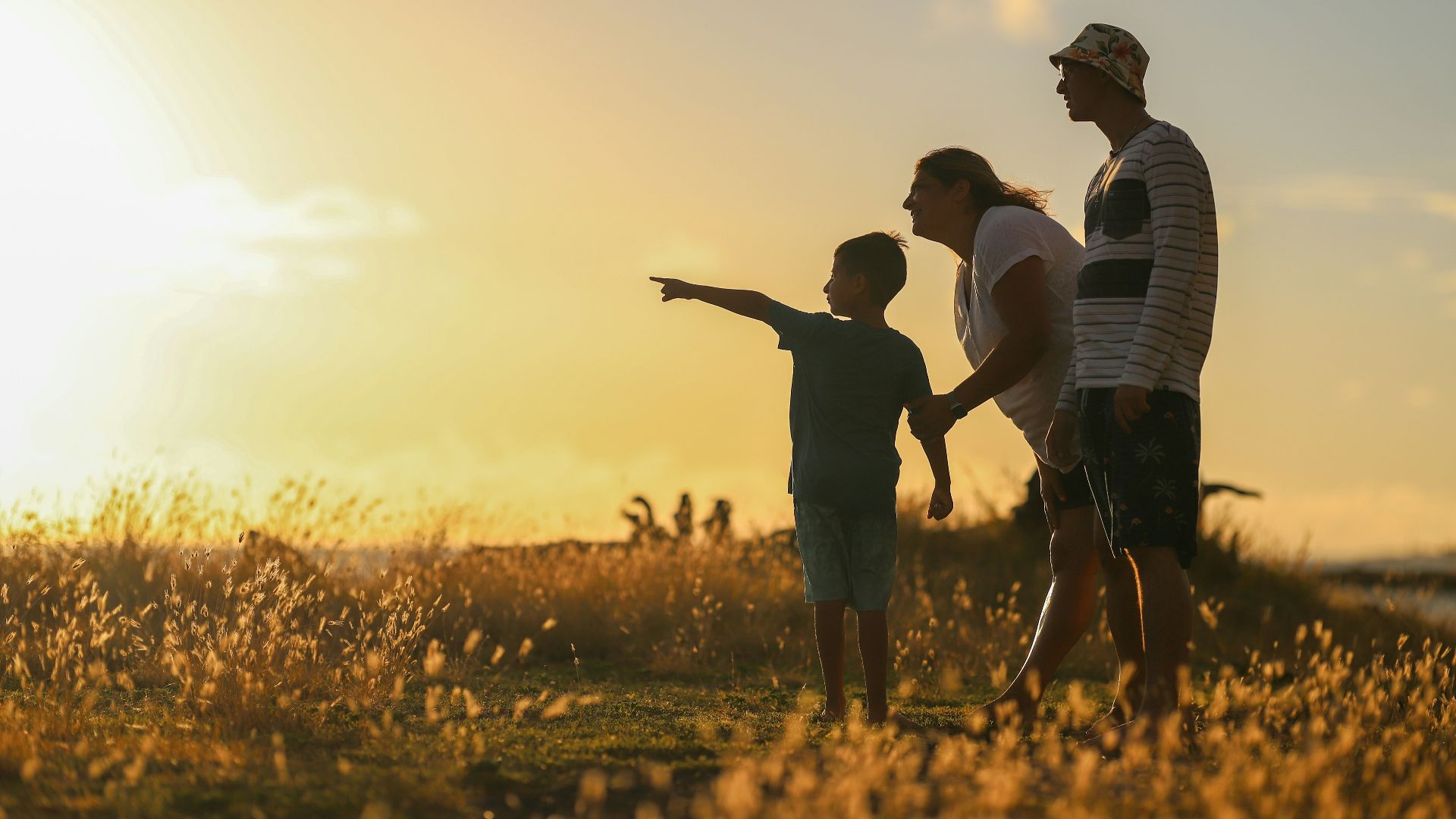 man and woman holding hands while walking on grass field during sunset
