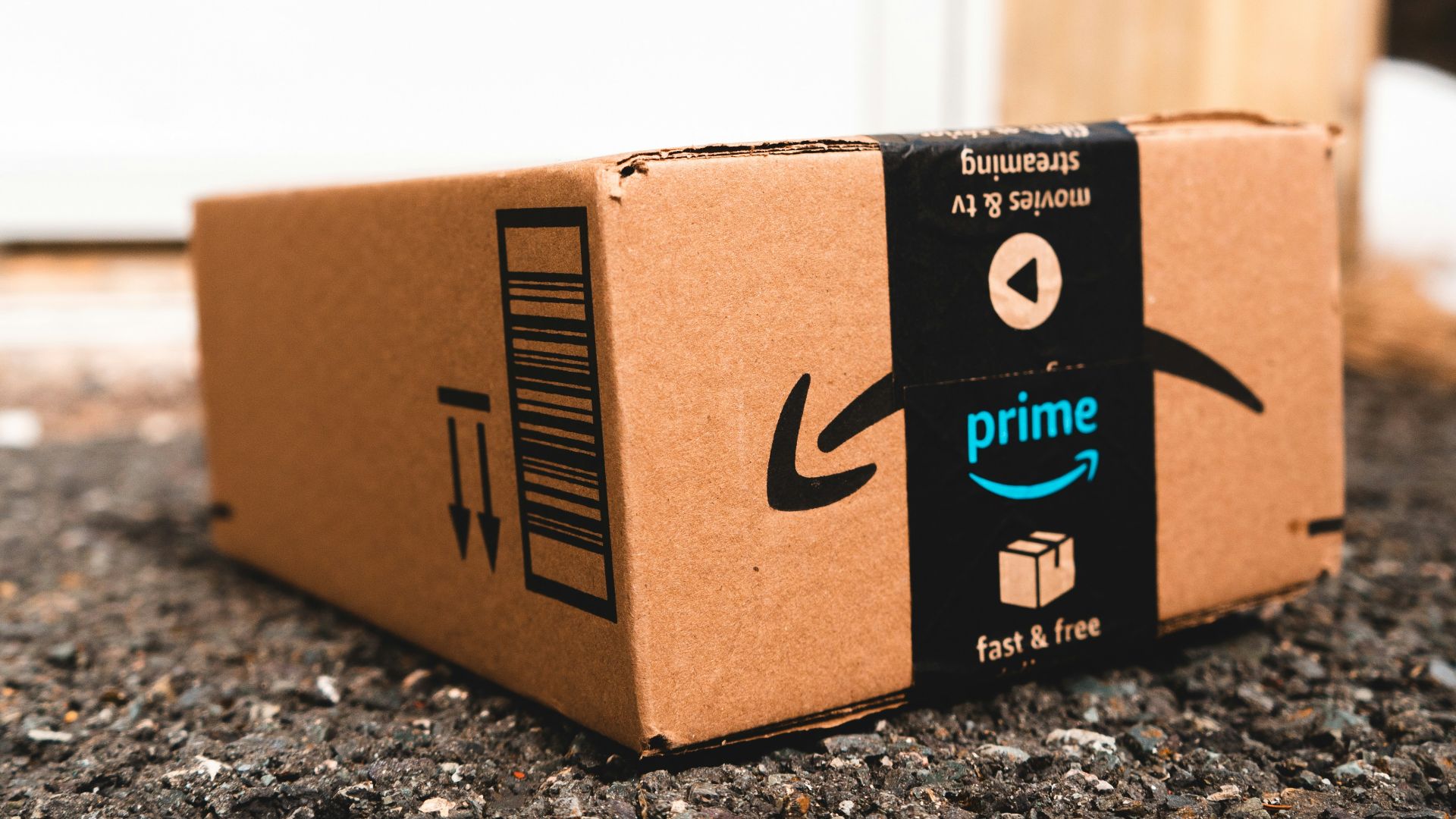 an amazon prime box sitting on the ground