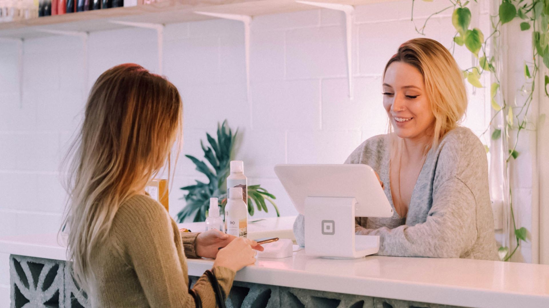 woman facing on white counter