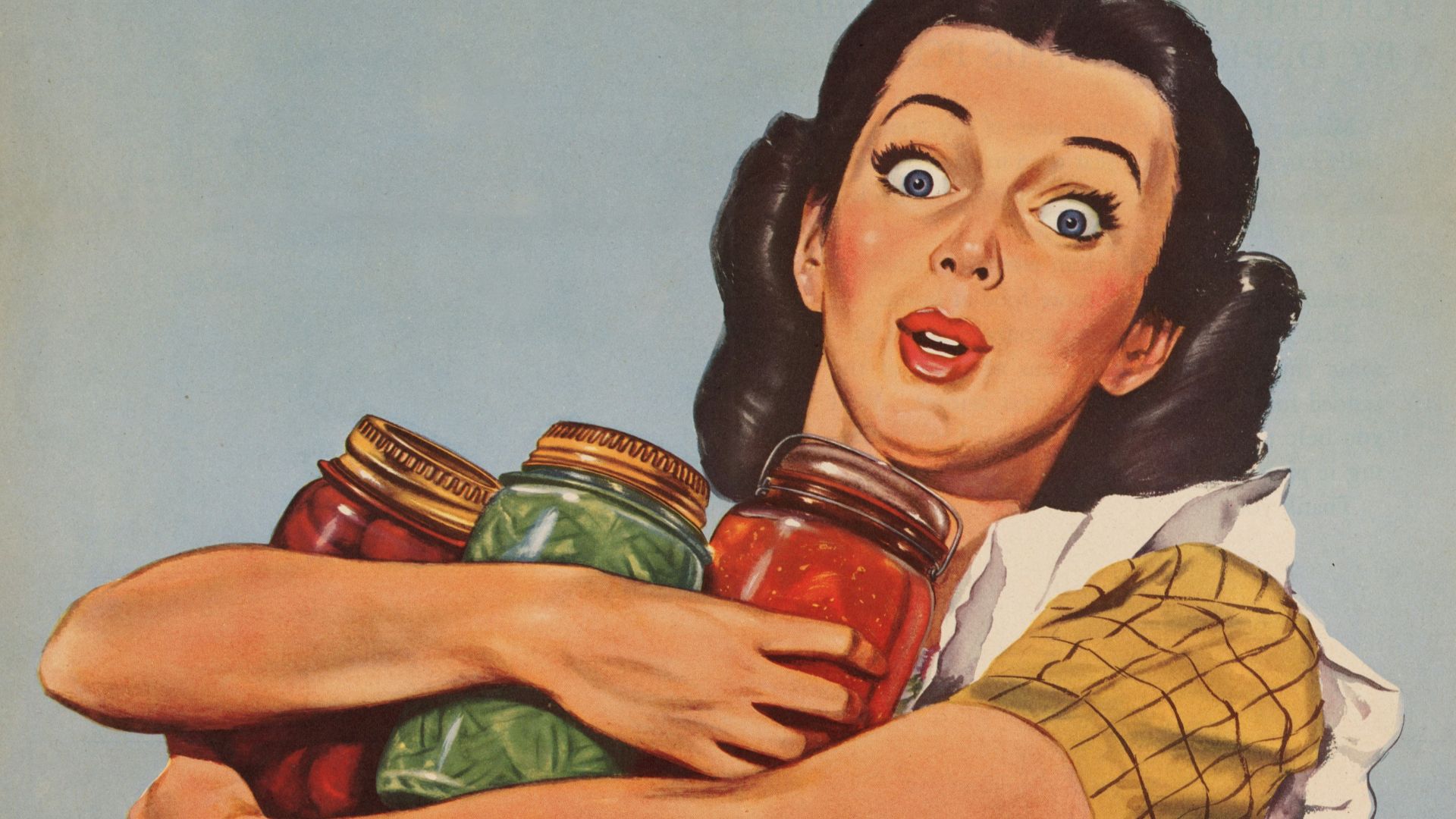 a woman holding a jar of jars with a caption of course i can