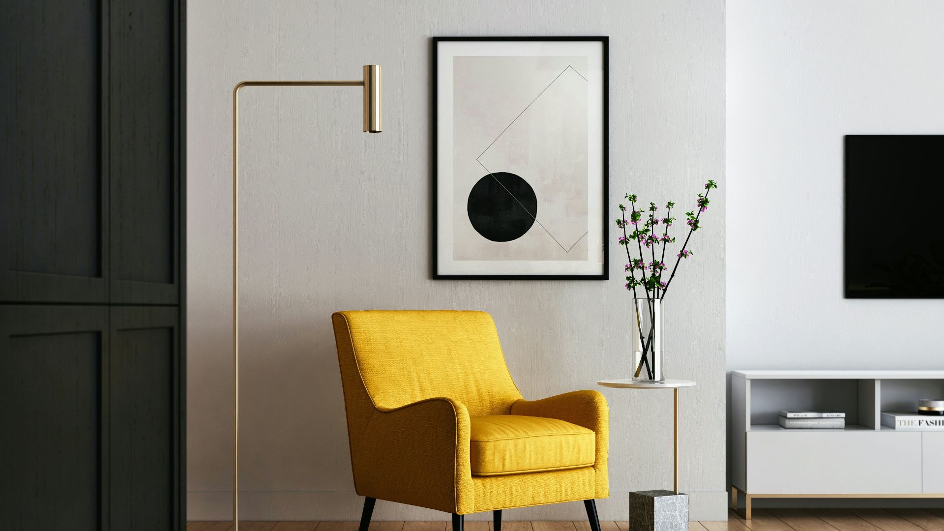 brown wooden framed yellow padded chair