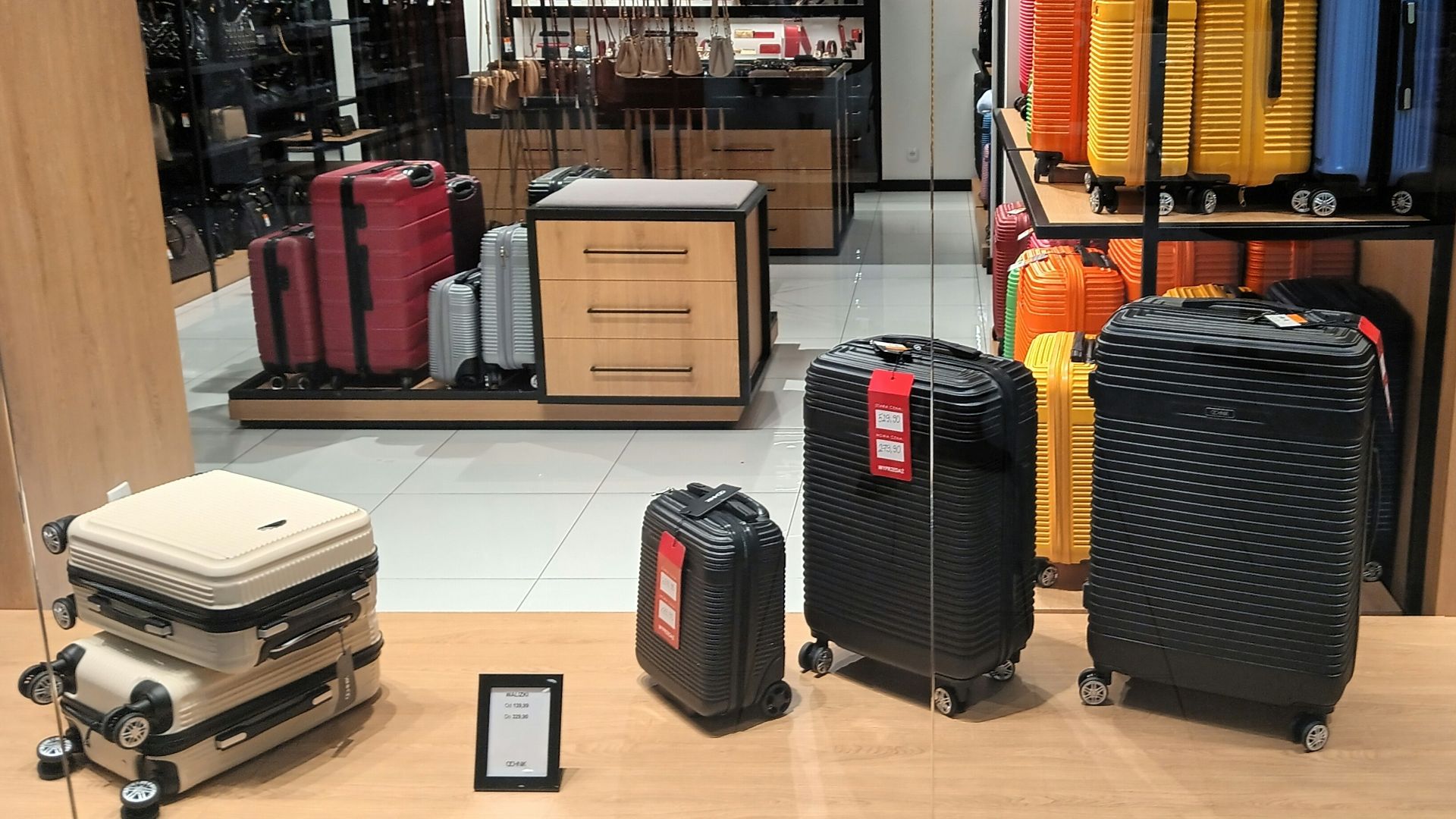 a display of luggage in a retail store