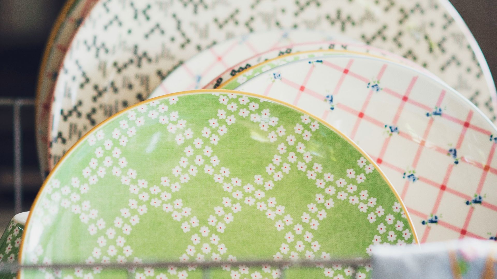 ceramic plates on rack