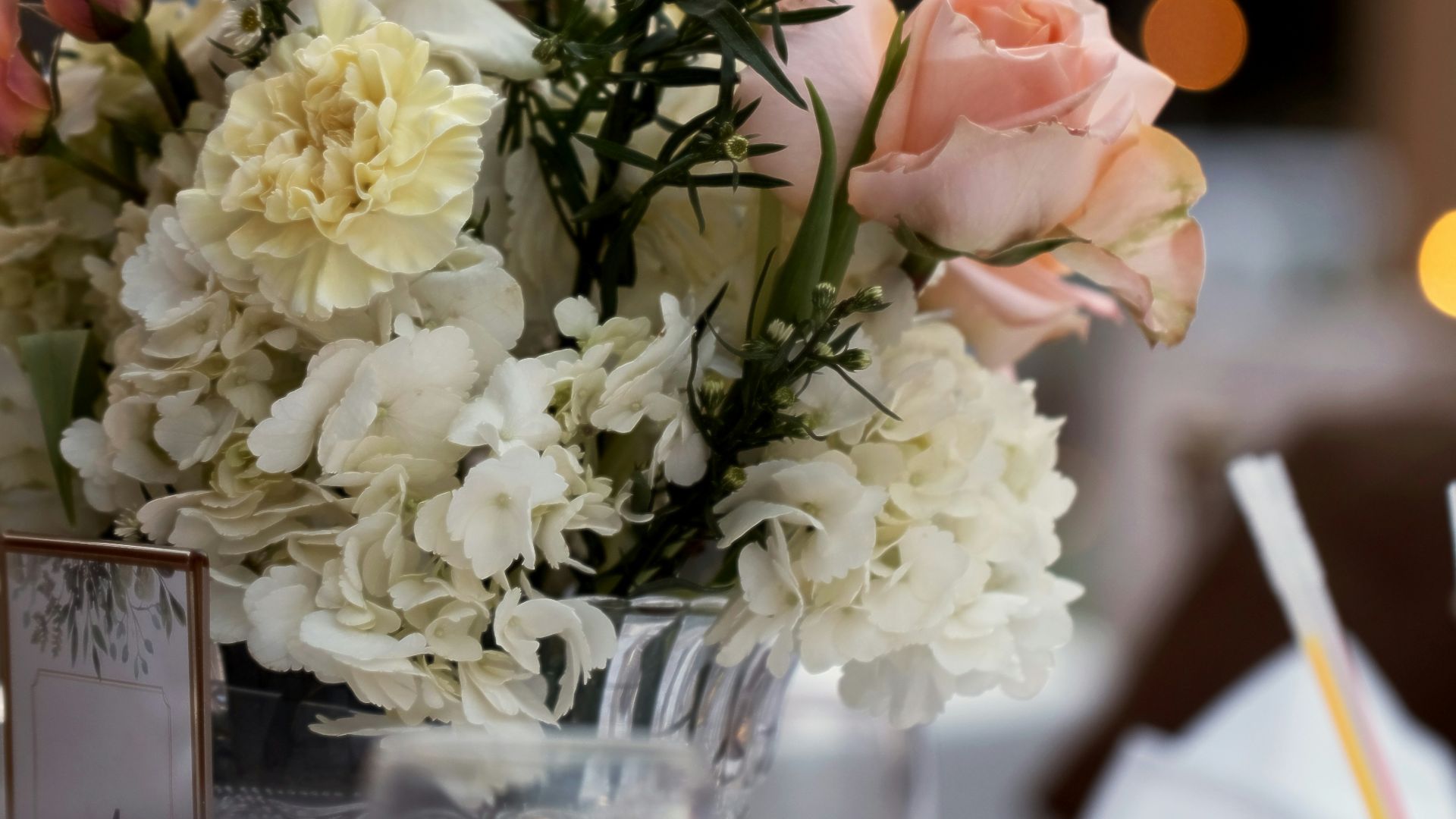A beautiful bouquet of flowers, with bokeh lights.