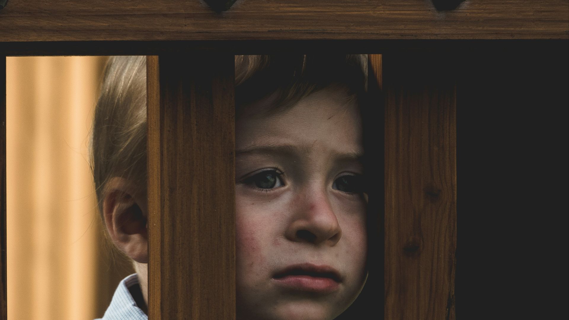 boy leaning on brown wooden railings