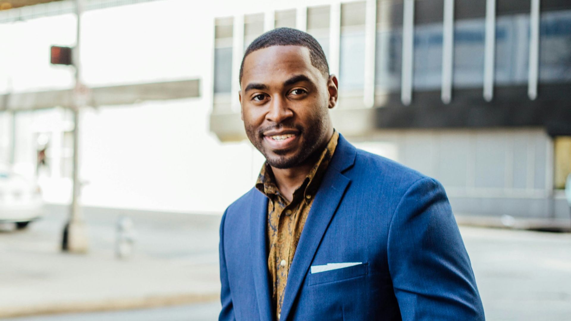man in blue formal suit
