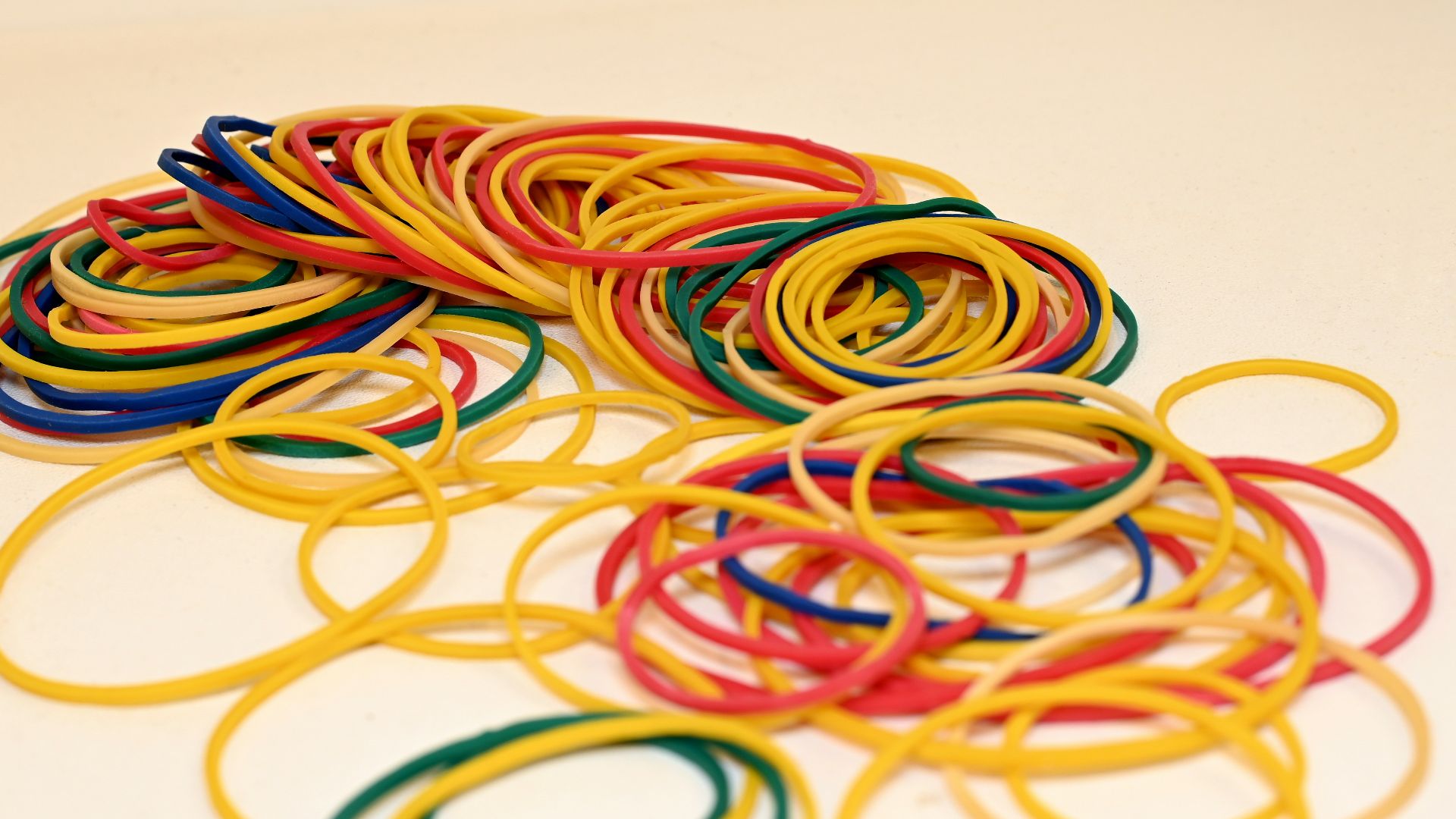 yellow orange and red rubber bands