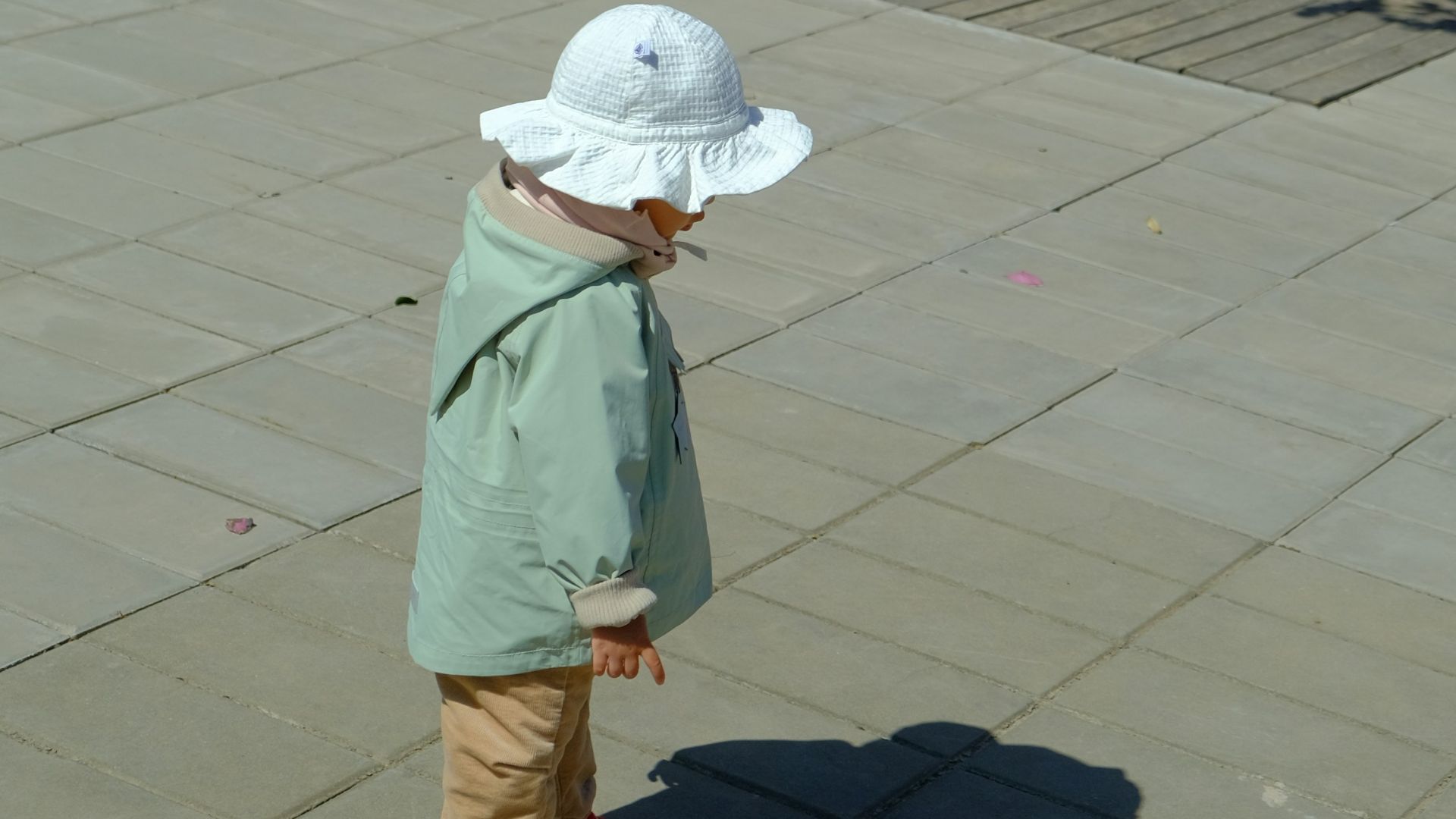 a little boy standing in front of a tree with pink flowers