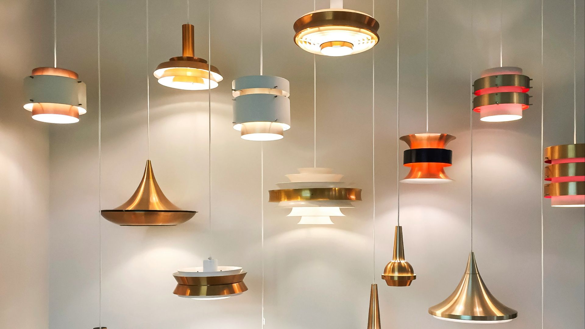 gold and red pendant lamps