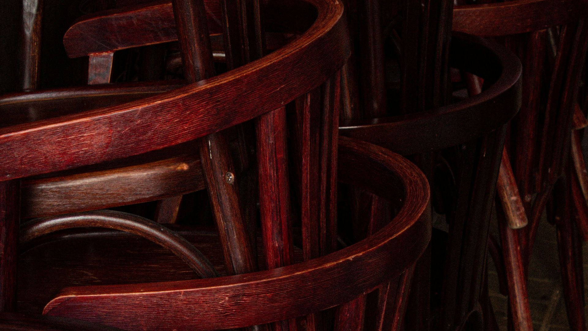 a row of wooden chairs