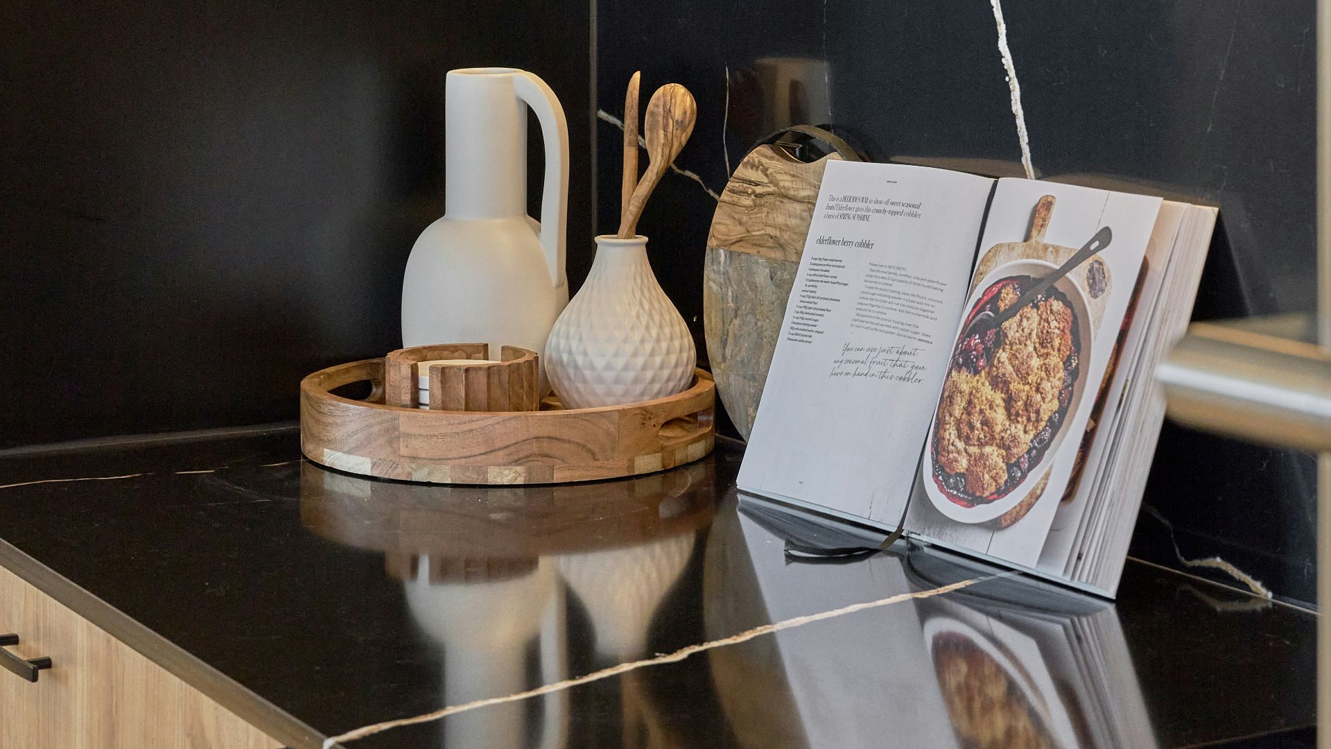 A kitchen with a microwave and a counter top