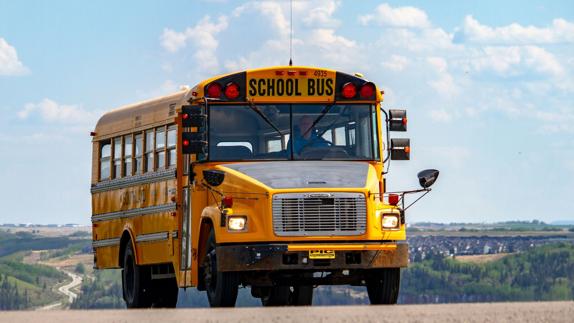 school bus on pathway