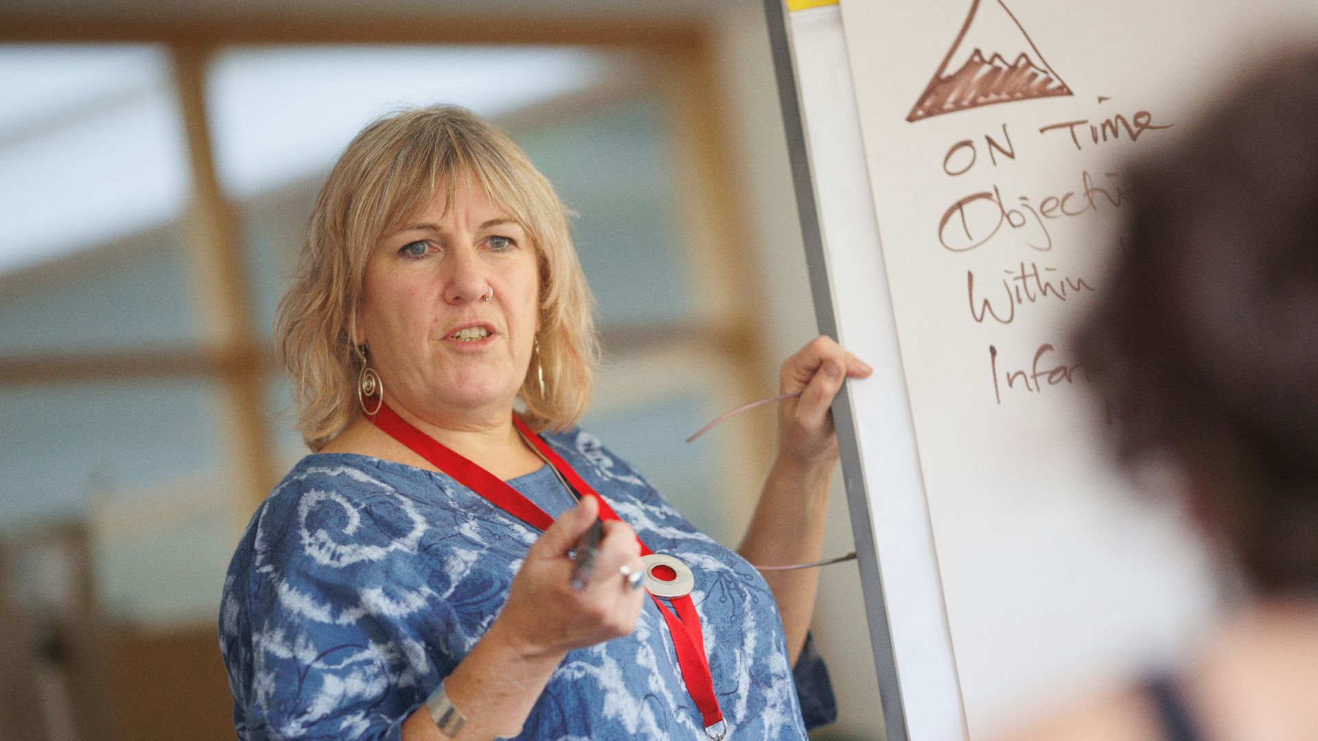 a person writing on a whiteboard