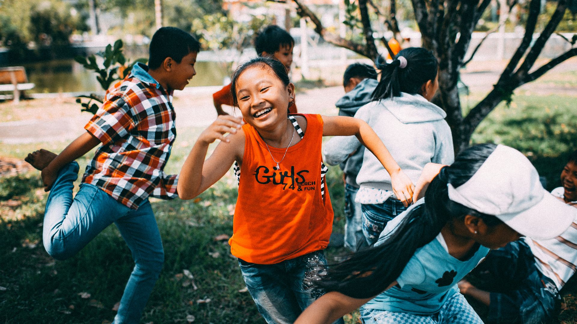 girl running while laughing