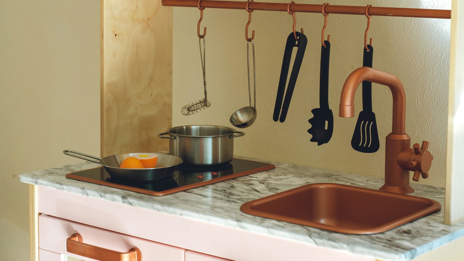 stainless steel kettle on kitchen counter