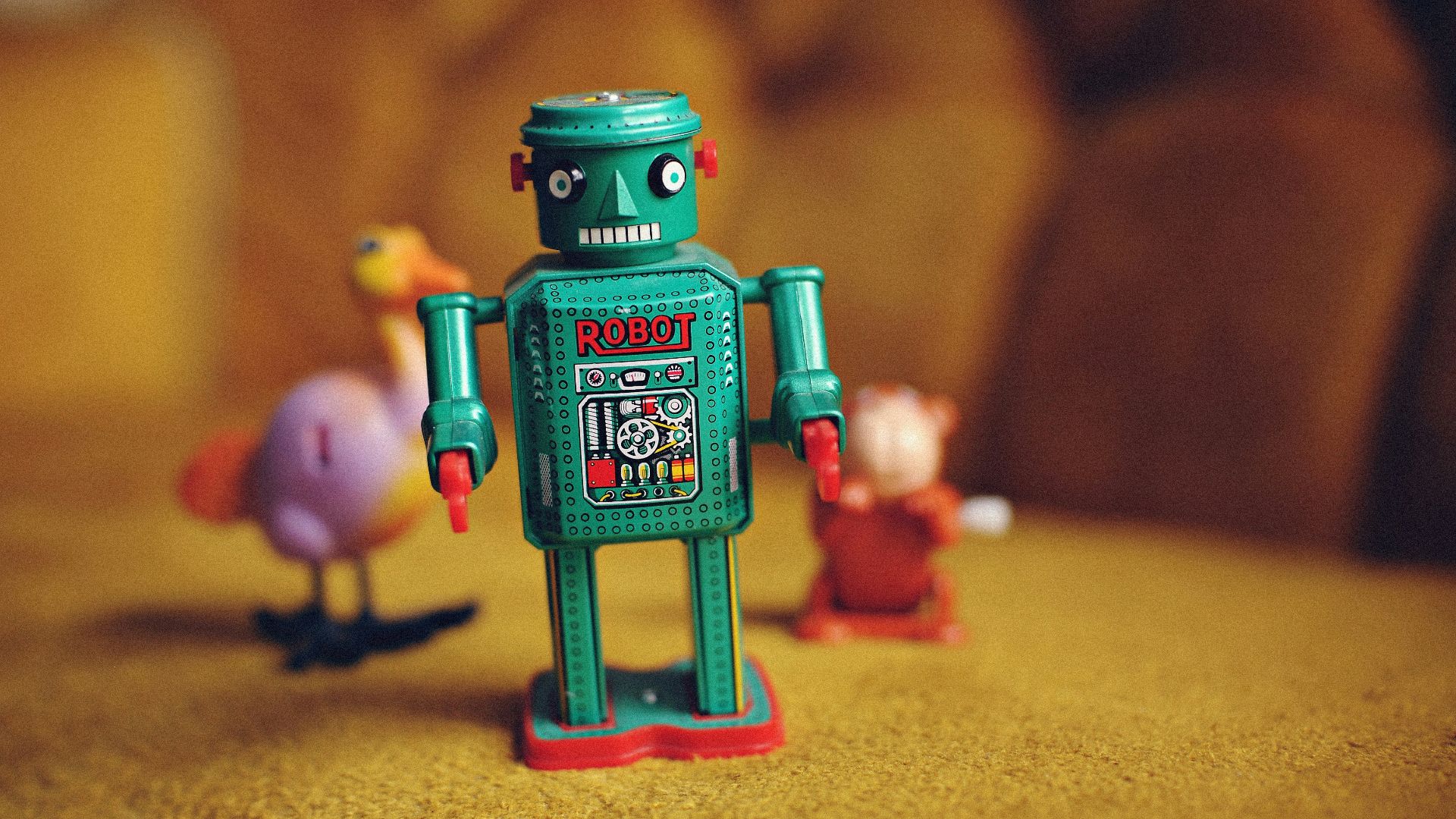 green and multicolored robot figurine