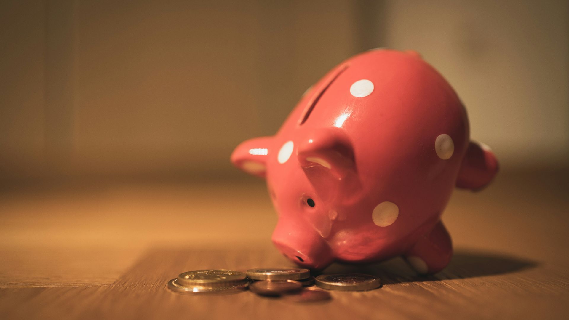 pink pig coin bank on brown wooden table