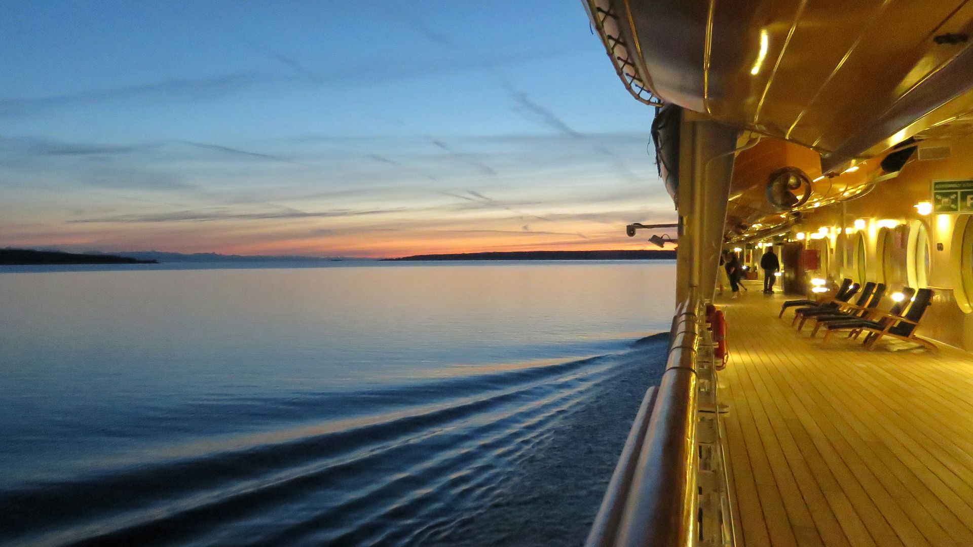 passenger view of cruiser ship on sea