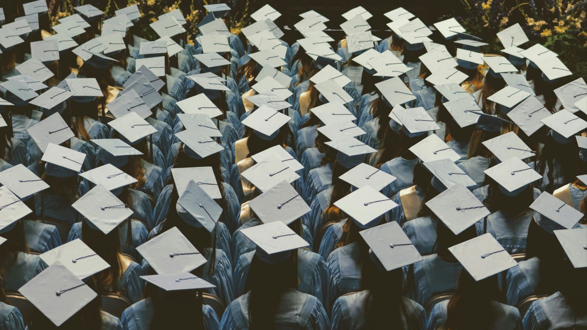 blue and white academic hat