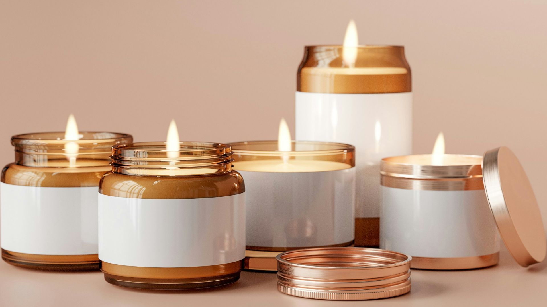 a group of candles sitting next to each other