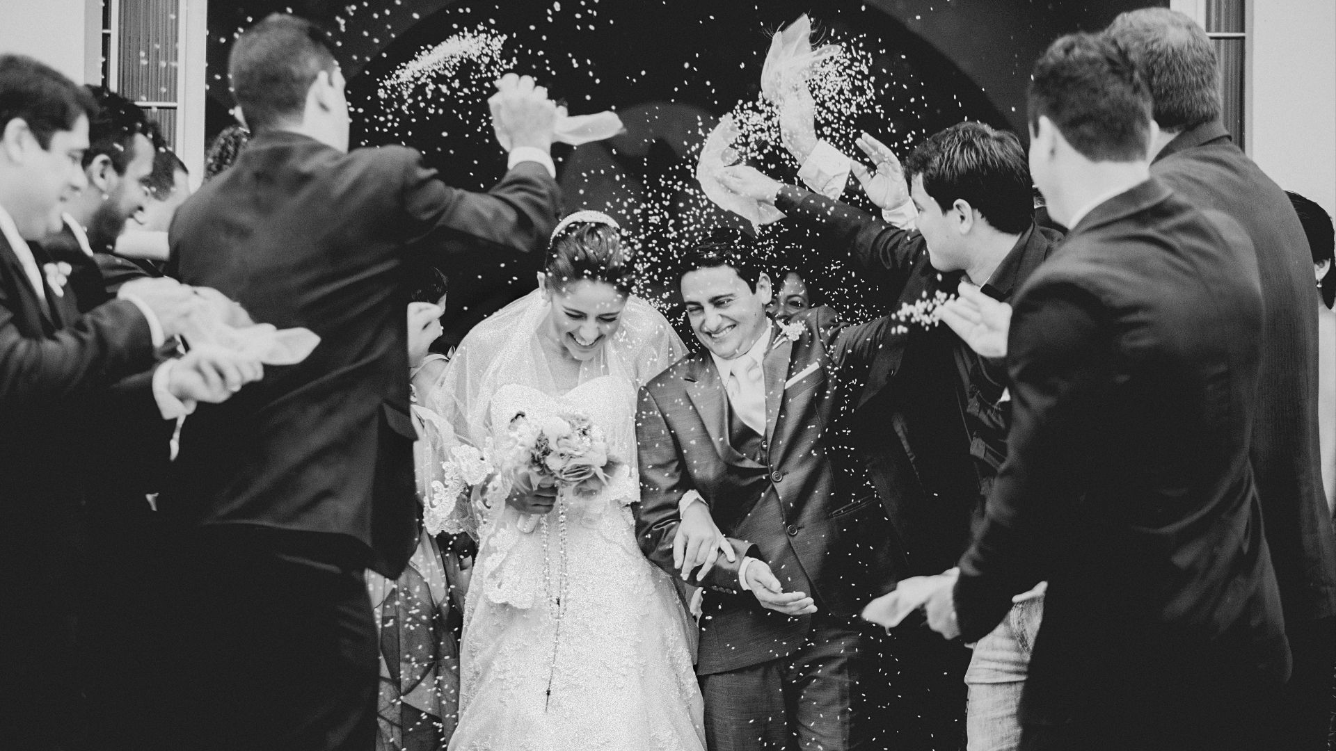 greyscale photography of newly wed