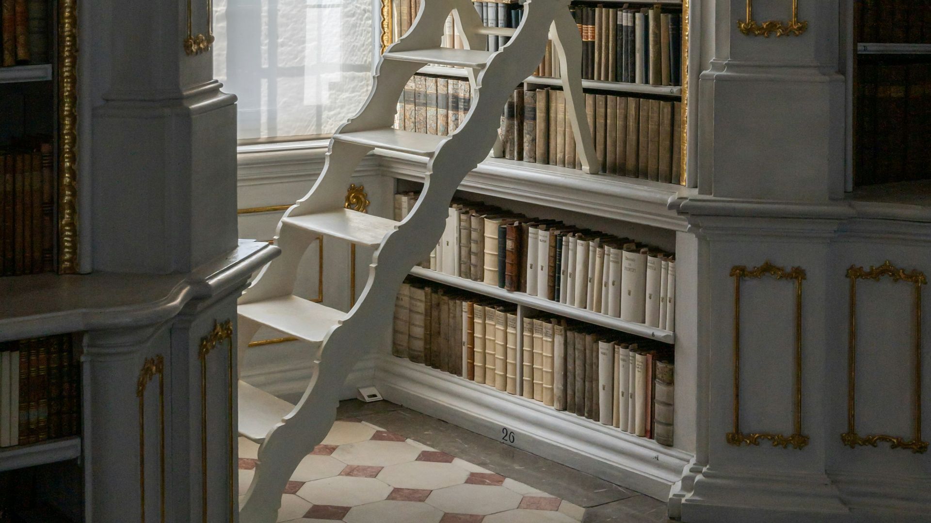 a library with books on shelves