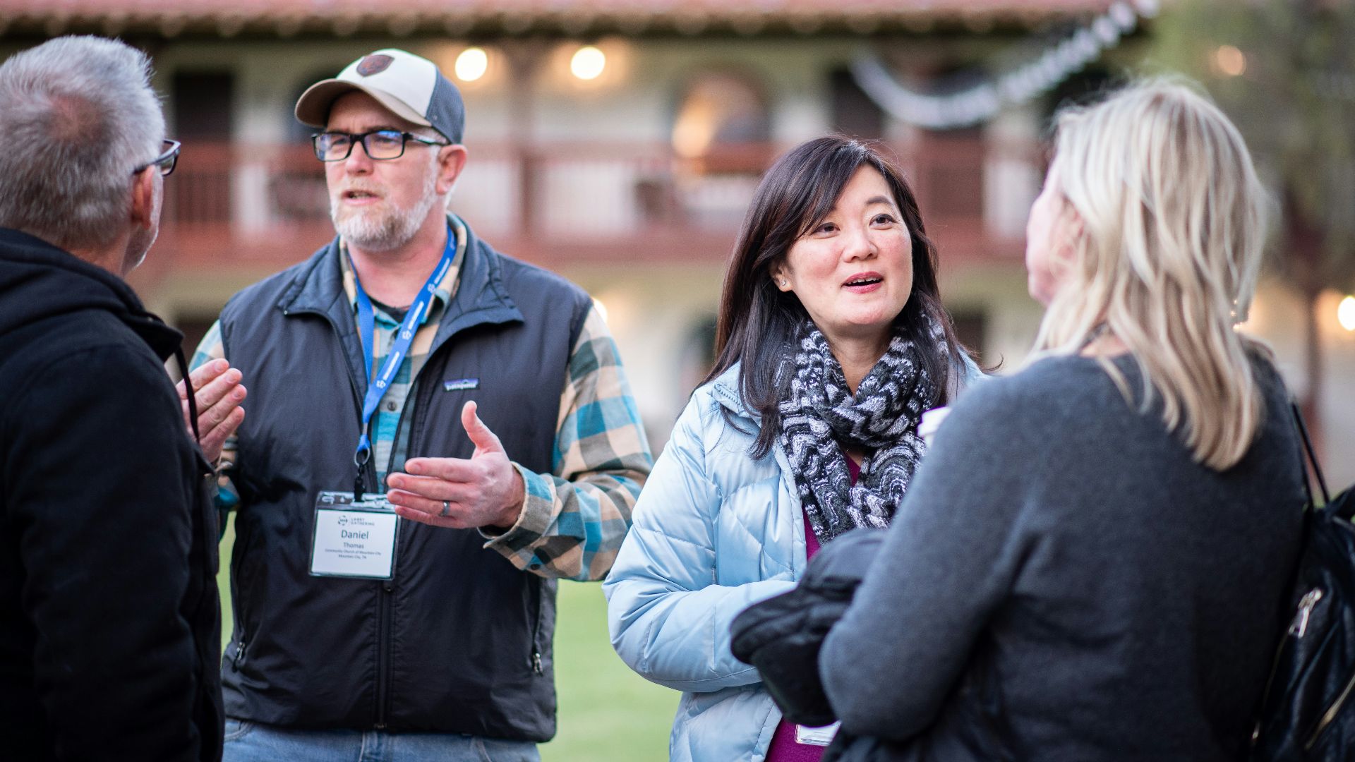 a group of people talking