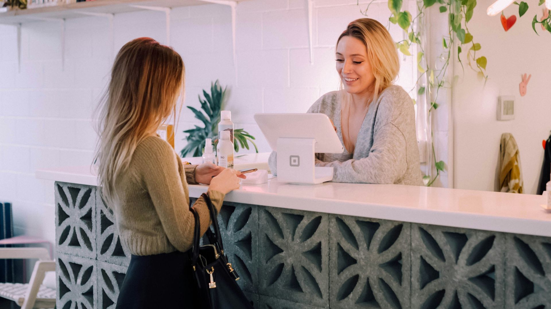 woman facing on white counter
