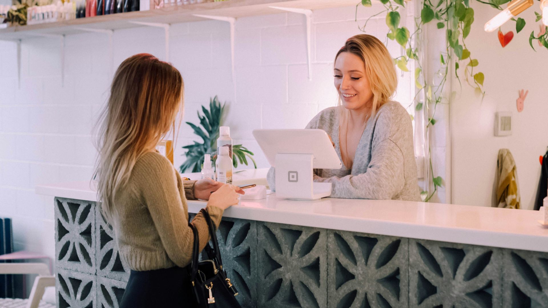 woman facing on white counter