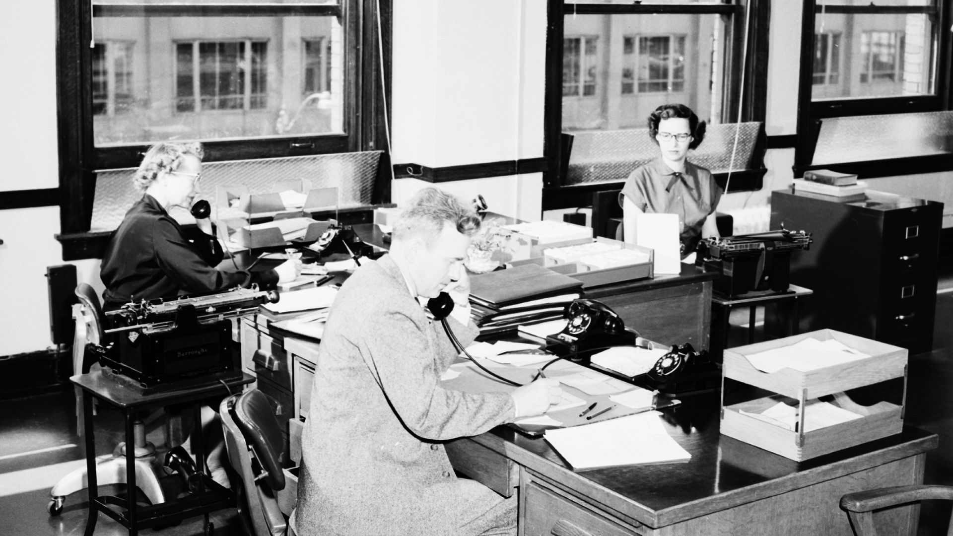 File:Seattle City Light employees in office, 1954.jpg