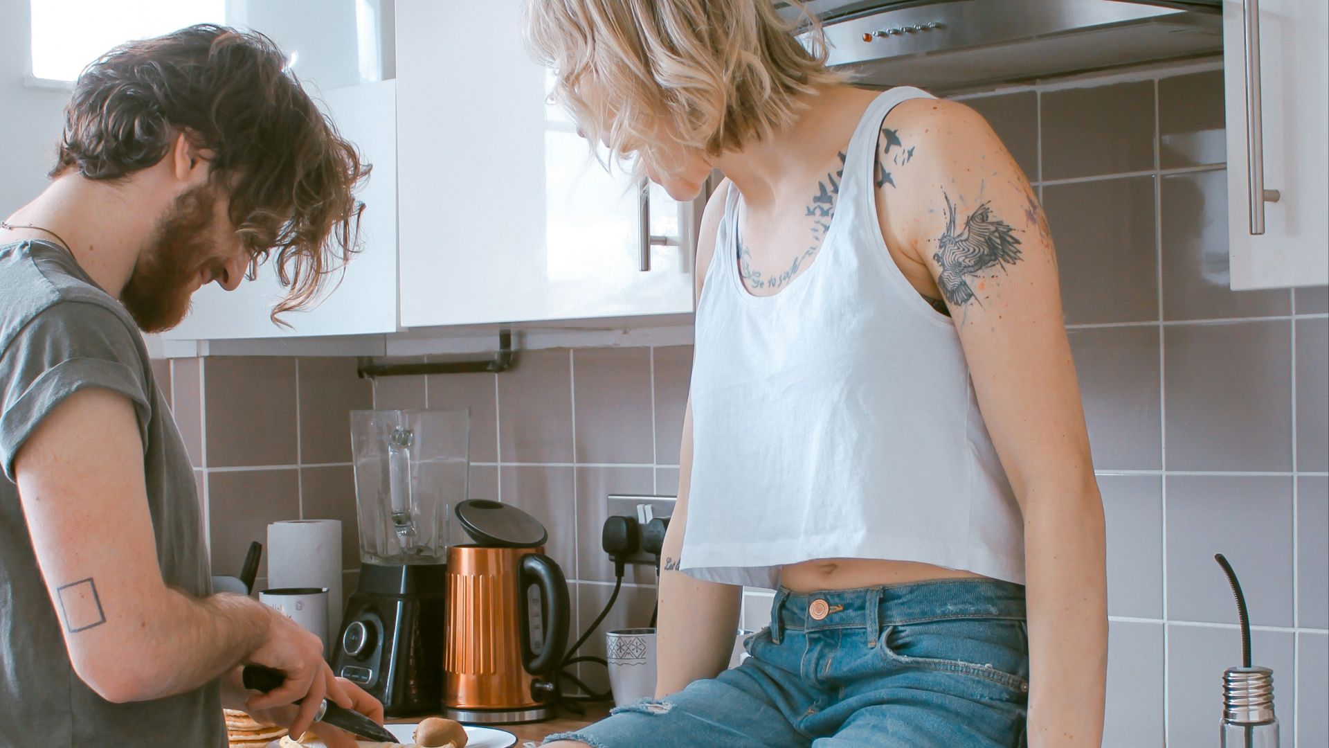 woman and man in kitchen