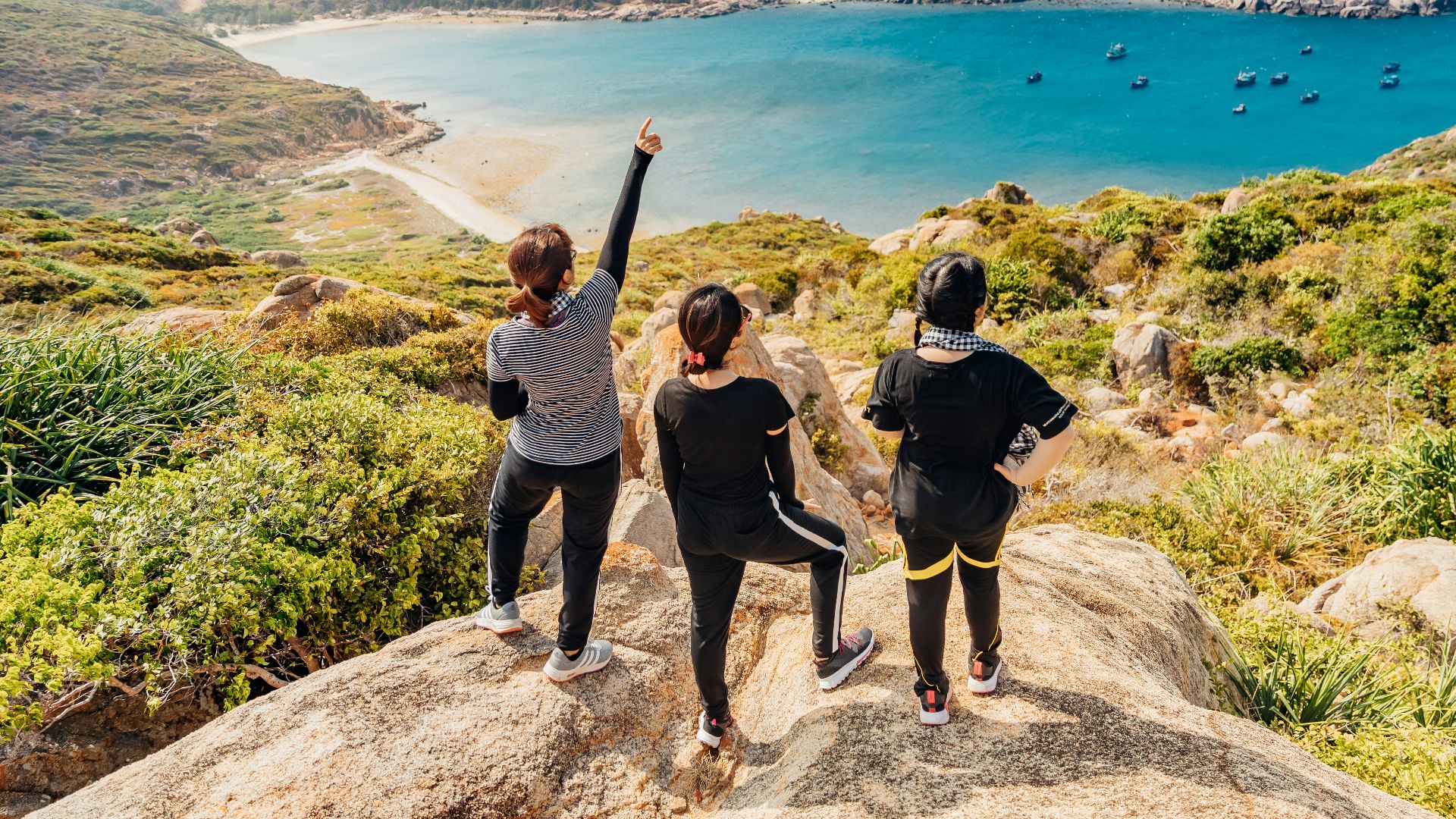 three women on mountain