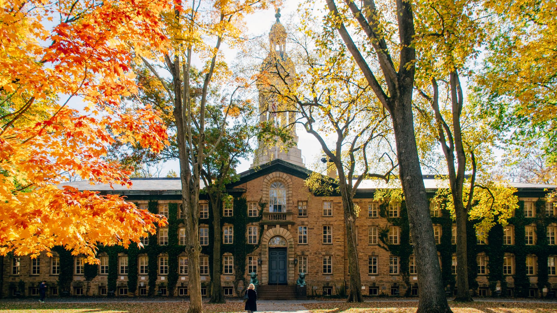 person walking on pathway in front of brown concrete building during daytime