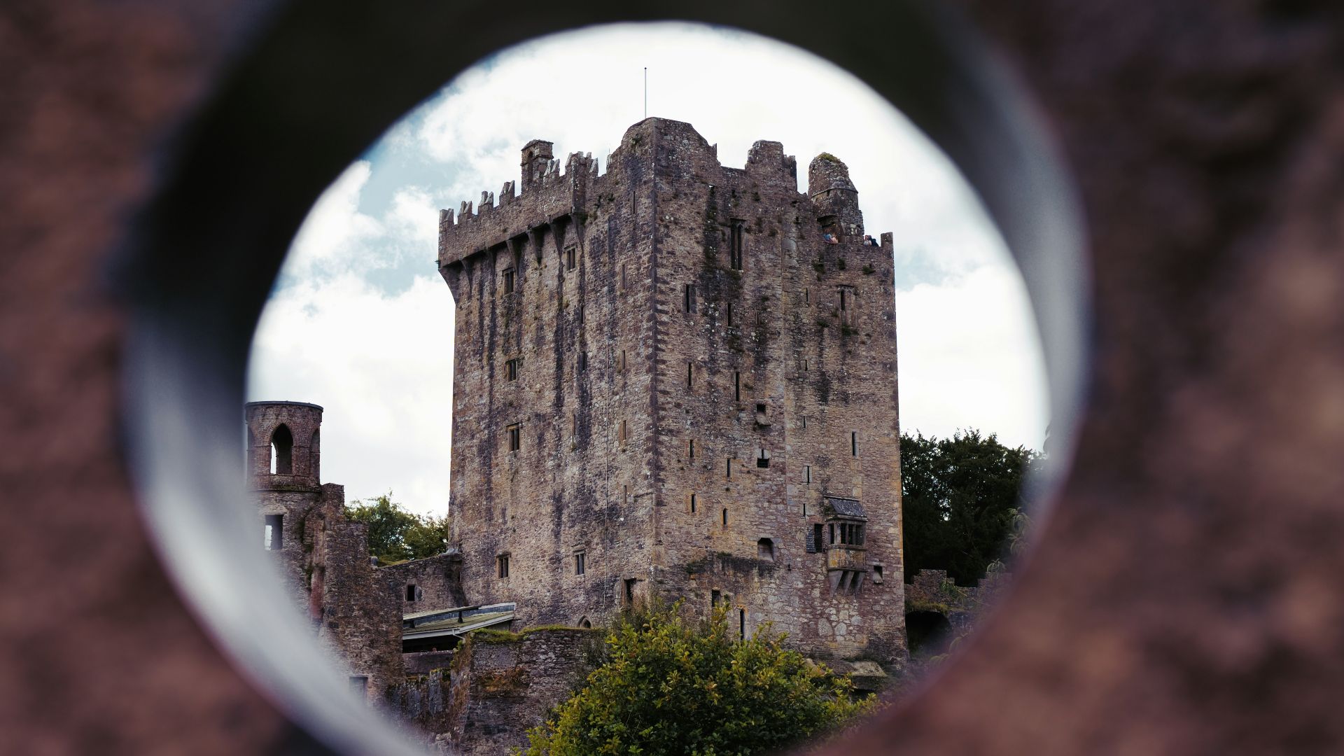 a view of a castle through a magnifying glass