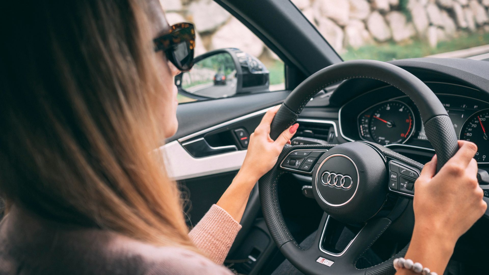 woman driving car