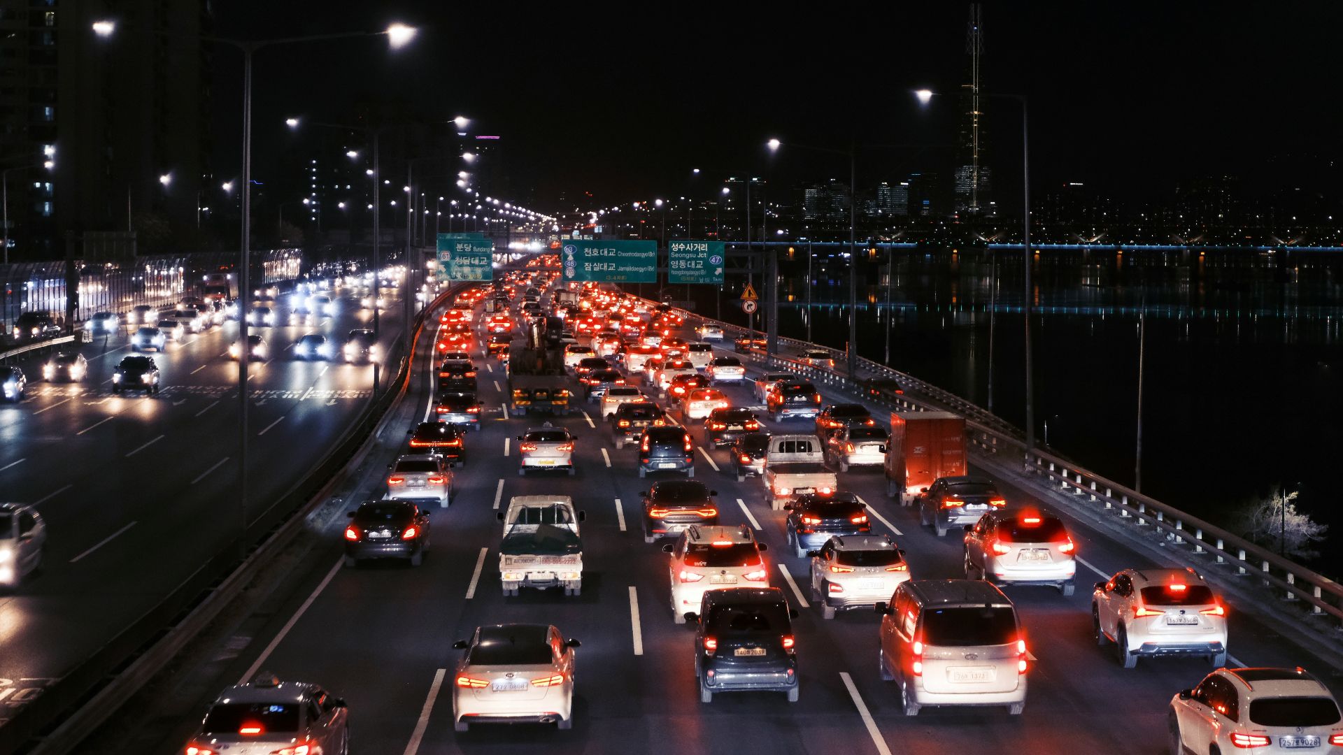 cars on road during night time