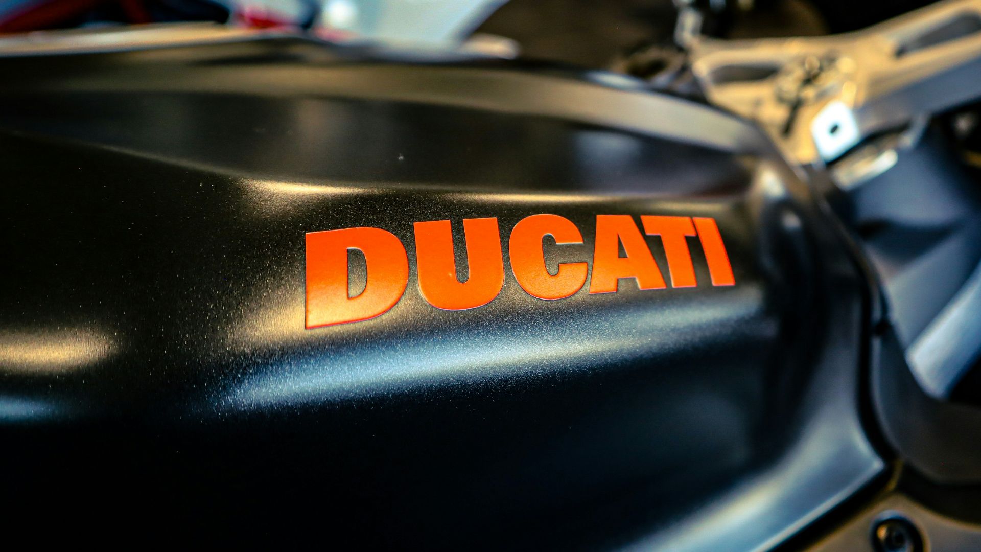 A close up of a ducati motorcycle engine