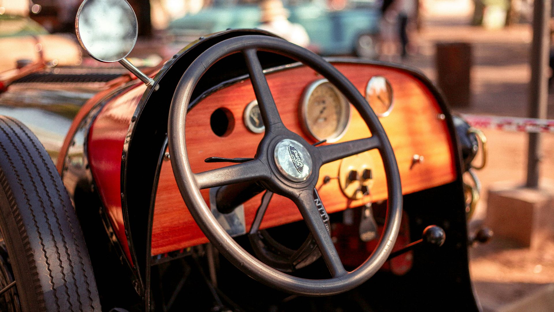 brown and black steering wheel