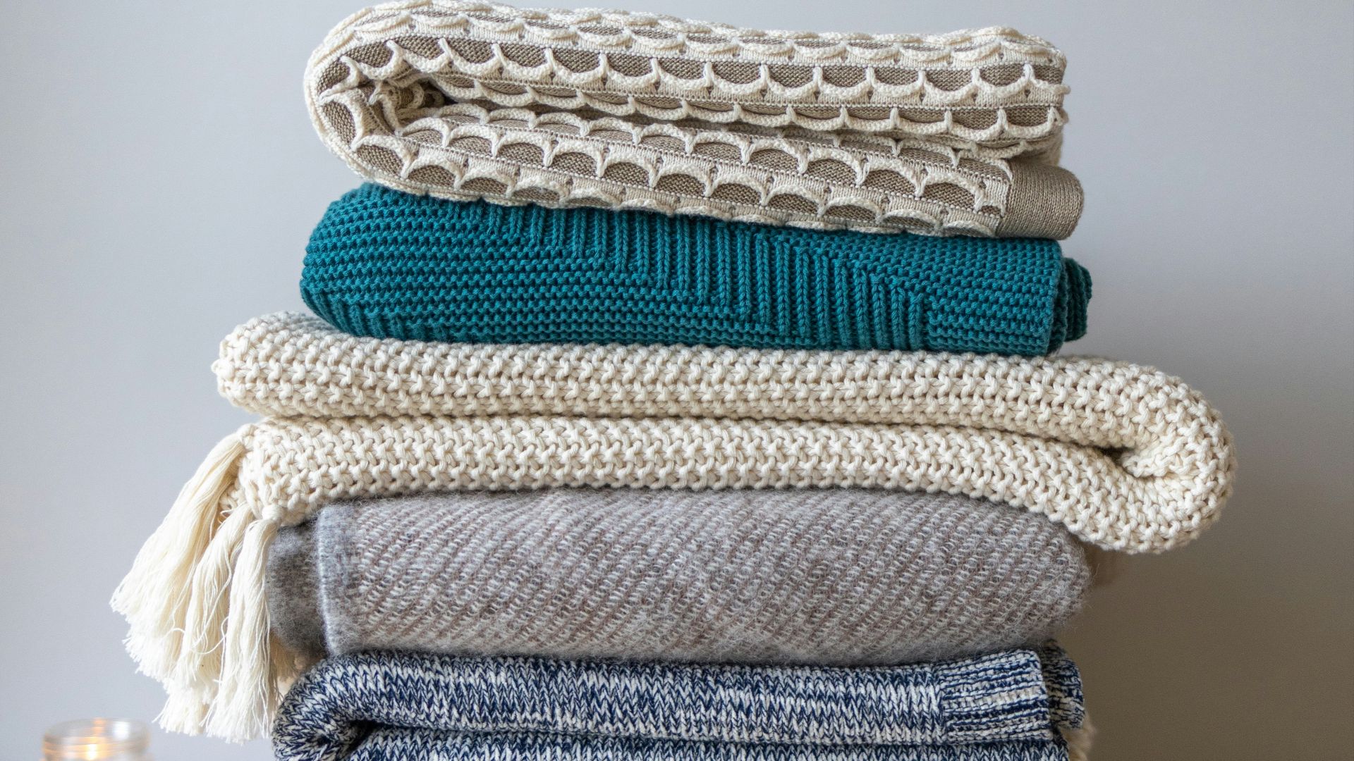 white and blue knit textile