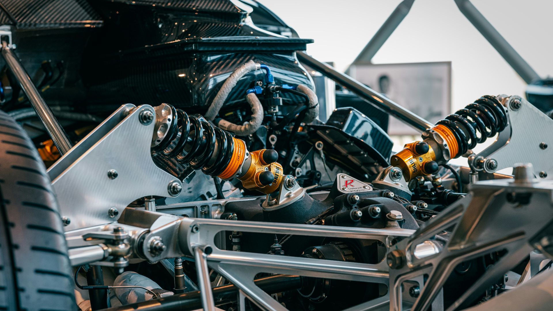 a close up of the front suspensions of a motorcycle