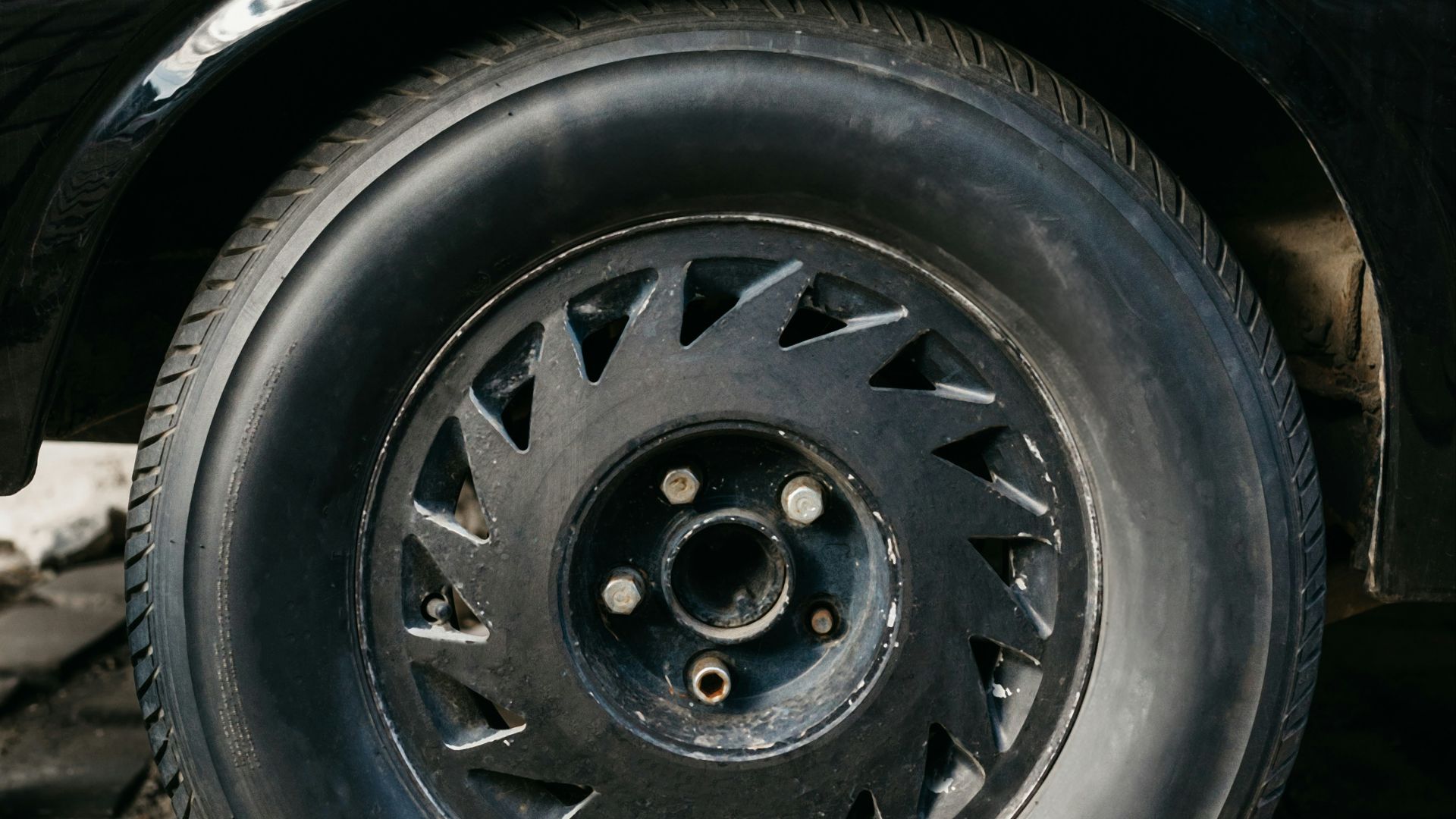 a close up of a tire on a car