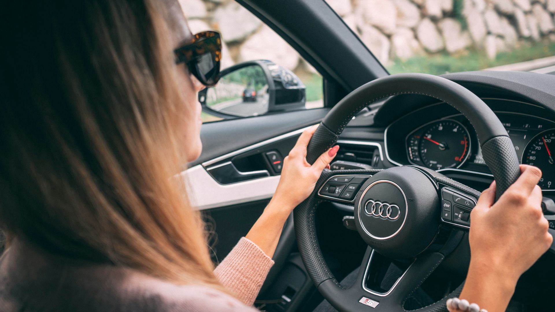 woman driving car