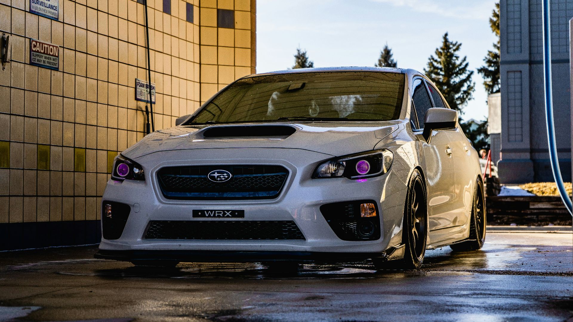 white honda car parked beside brown brick wall