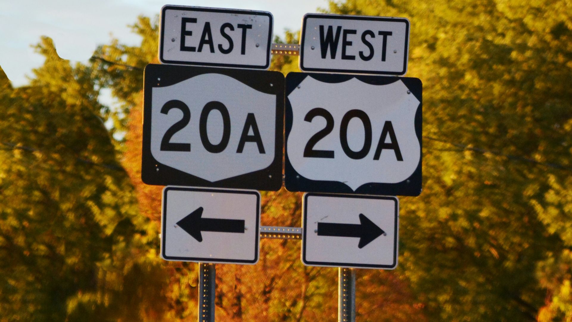 Route 20a signs point east and west