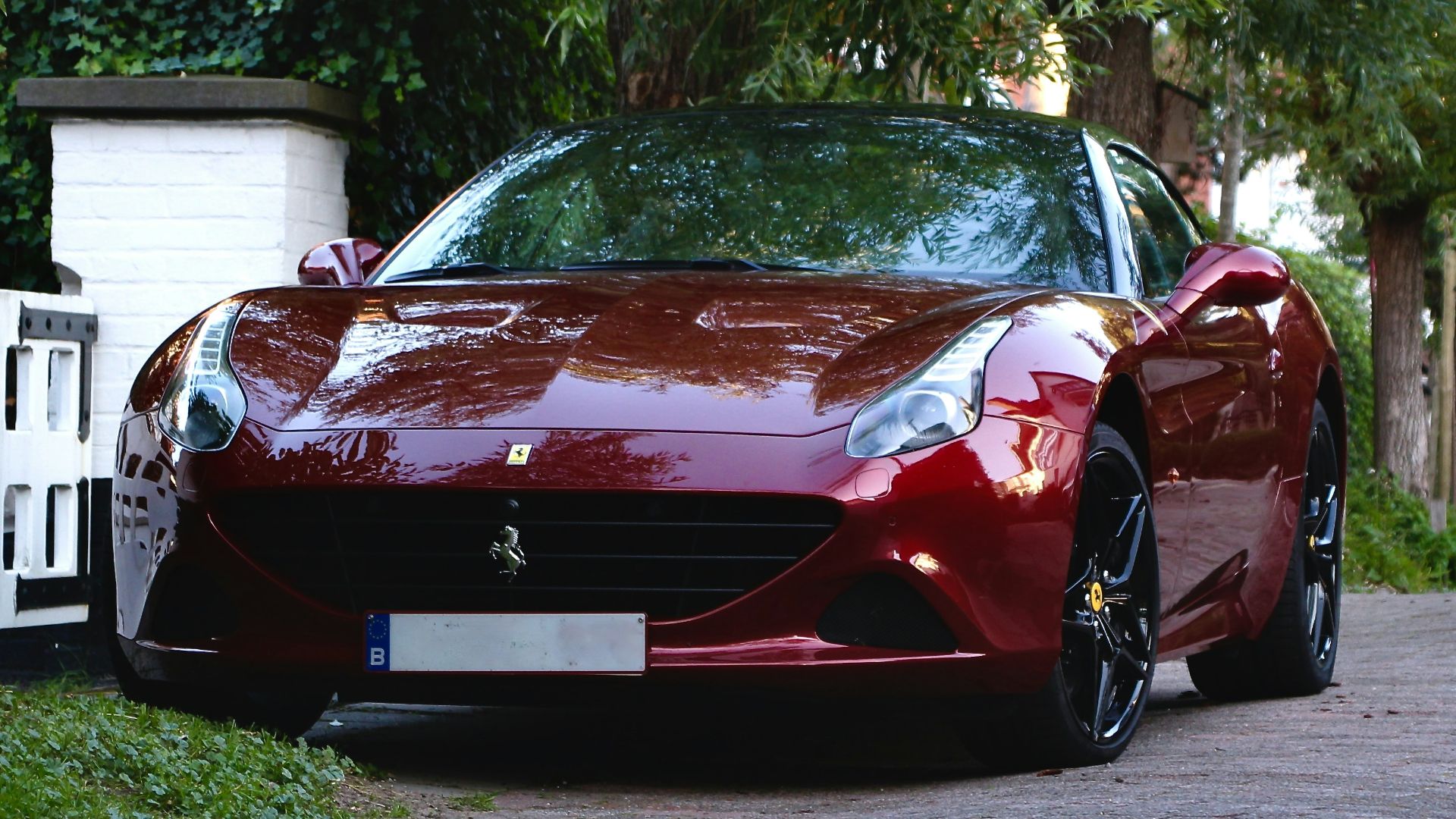 red ferrari 458 italia parked near green tree during daytime