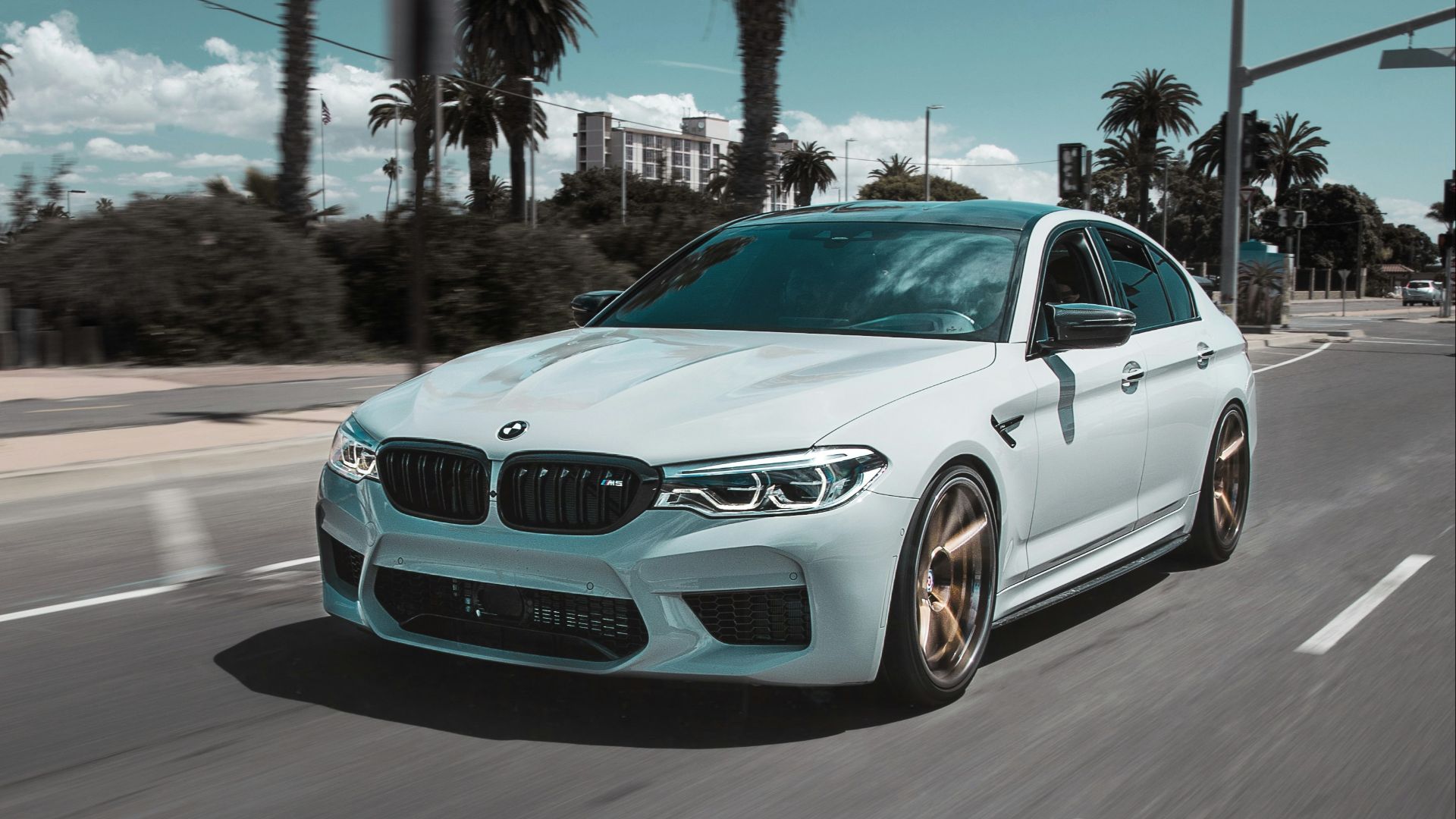 white BMW car on street