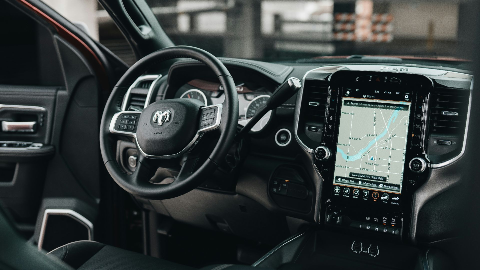 black car gps turned on in car