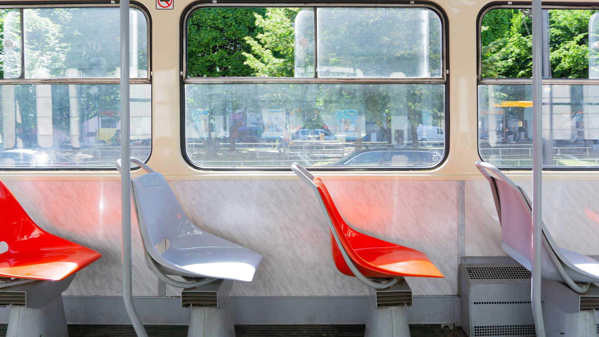 red and white train door